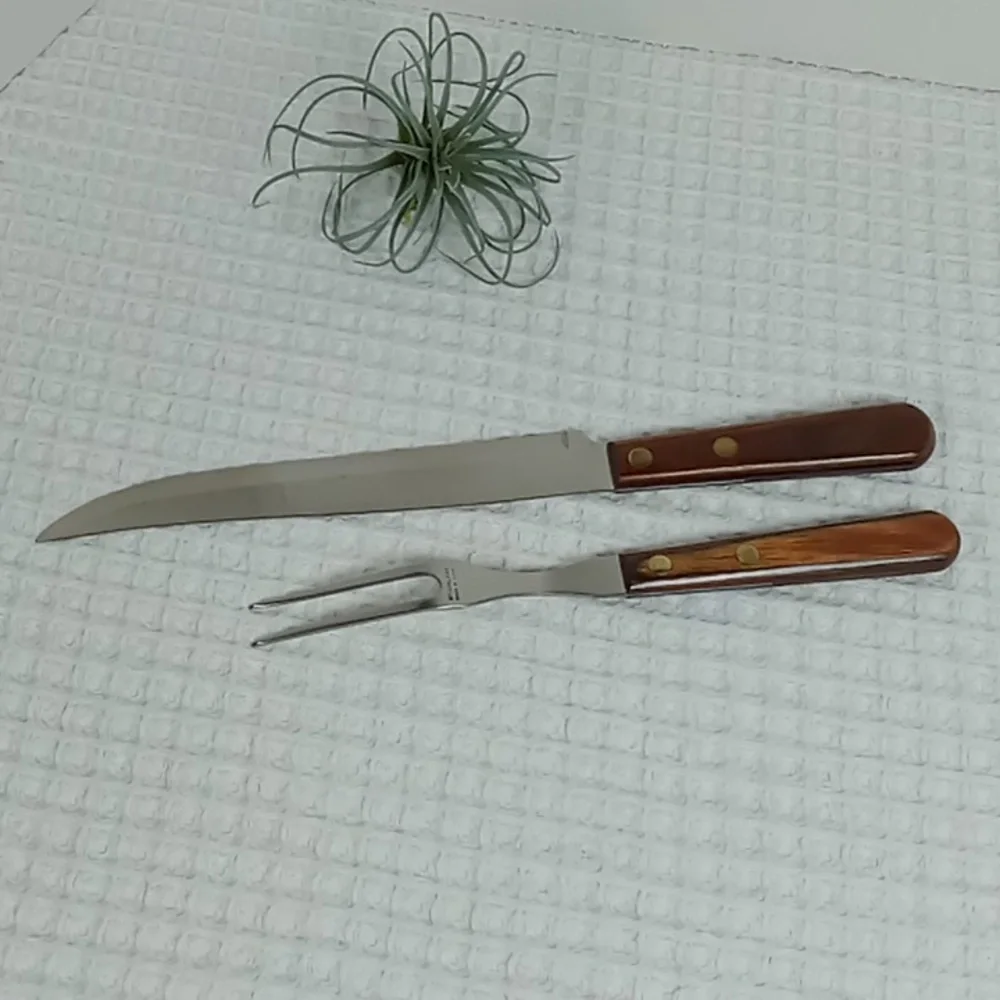 MCM Valley Forge Stainless Steel Pakkawood Handle Carving Knife and Fork Set